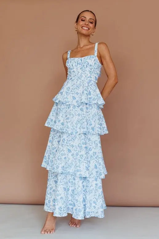 chinese dress ladies Tiered Puff-Sleeve Maxi Dress main image 0