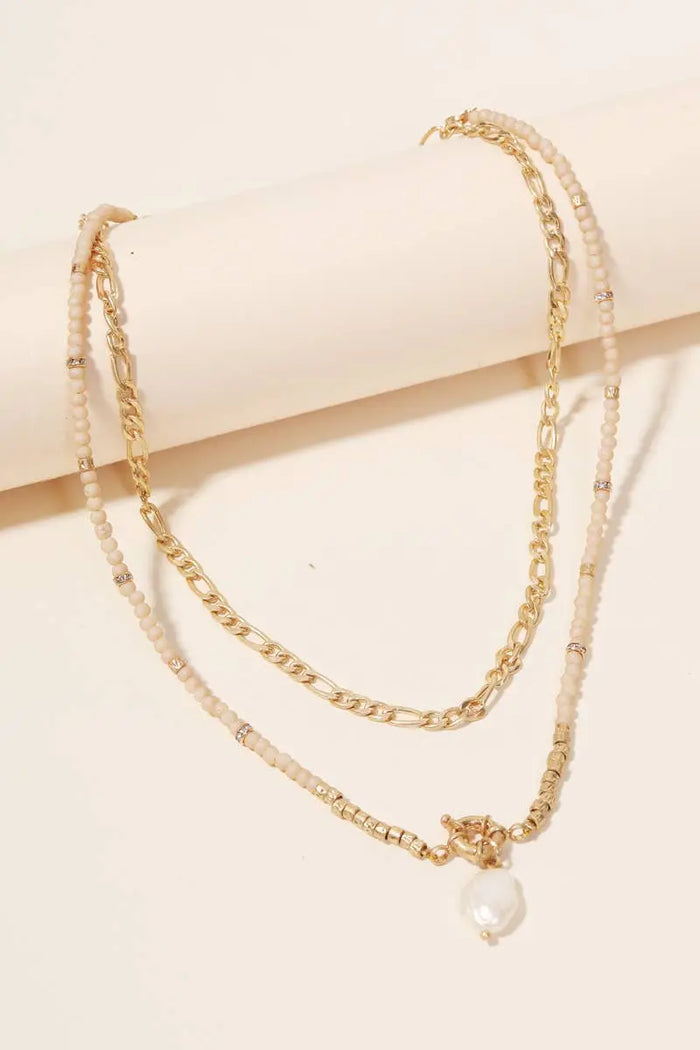 Layered Bead Chain Pearl Charm Necklace Anarchy Street