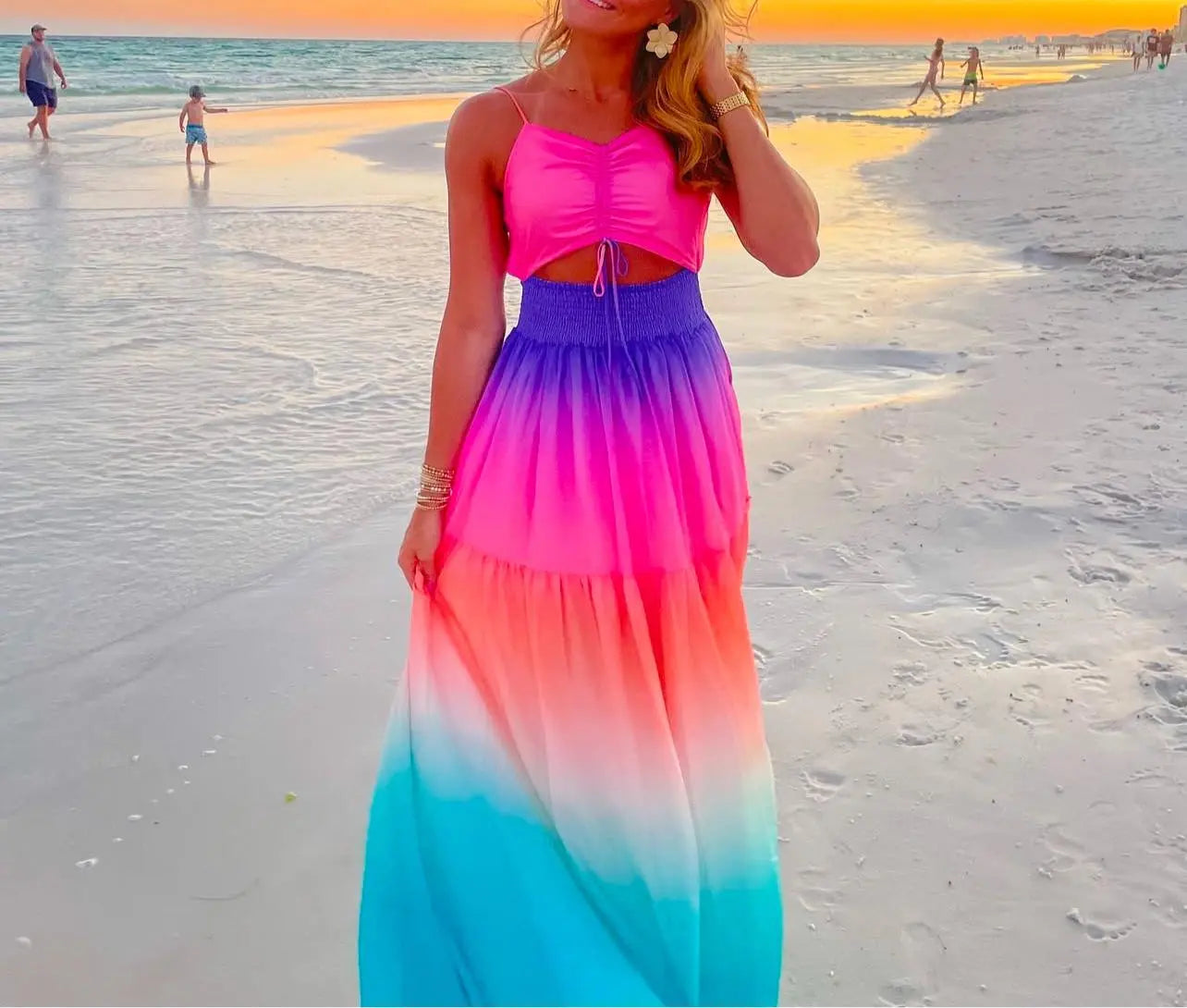 Oceana Cut Out Maxi Dress- Multi Ombre - Uncommon Reign Multi Ombre / L Oceana Cut Out Maxi Dress- Multi Ombre - Uncommon Reign Multi Ombre / L