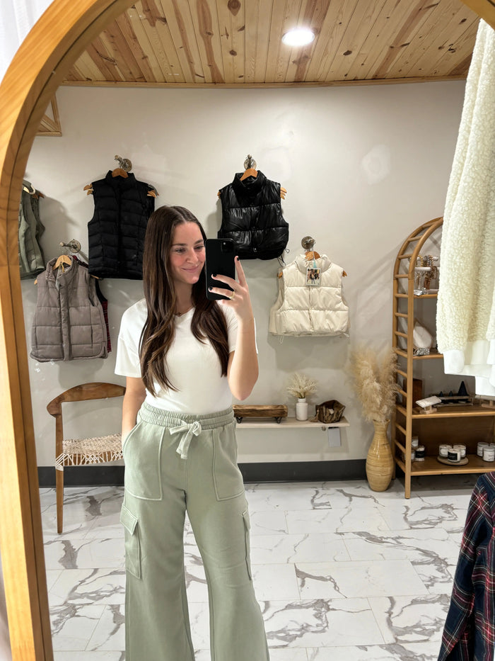 STAY COZY CARGO LOUNGE PANTS - SAGE Uncommon Reign