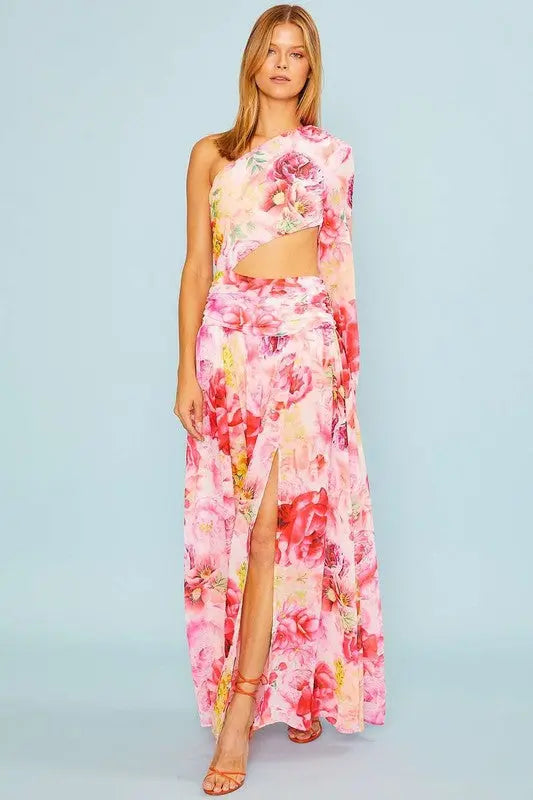 Sweet Morning Dew One Shoulder Floral Maxi Dress