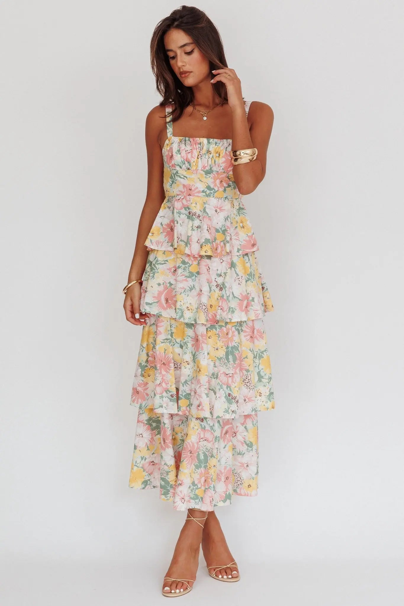 Multicolor Floral Tiered Women Dress main image 0