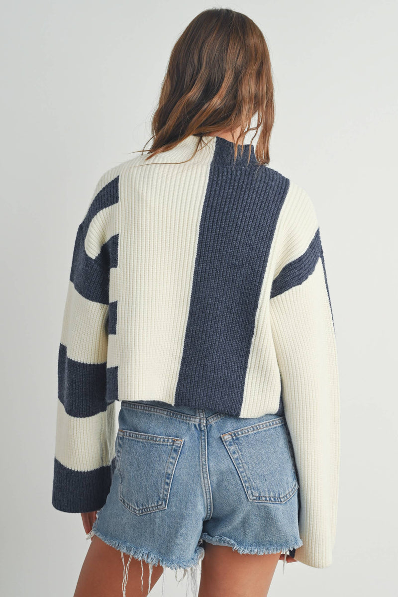 ALL YOURS COLOR BLOCK MOCK SWEATER-NAVY/IVORY - UNCOMMON REIGN