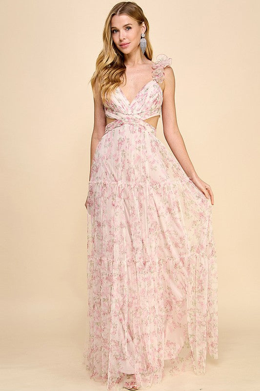 BLUSH FLORAL TIERED MAXI DRESS - UNCOMMON REIGN