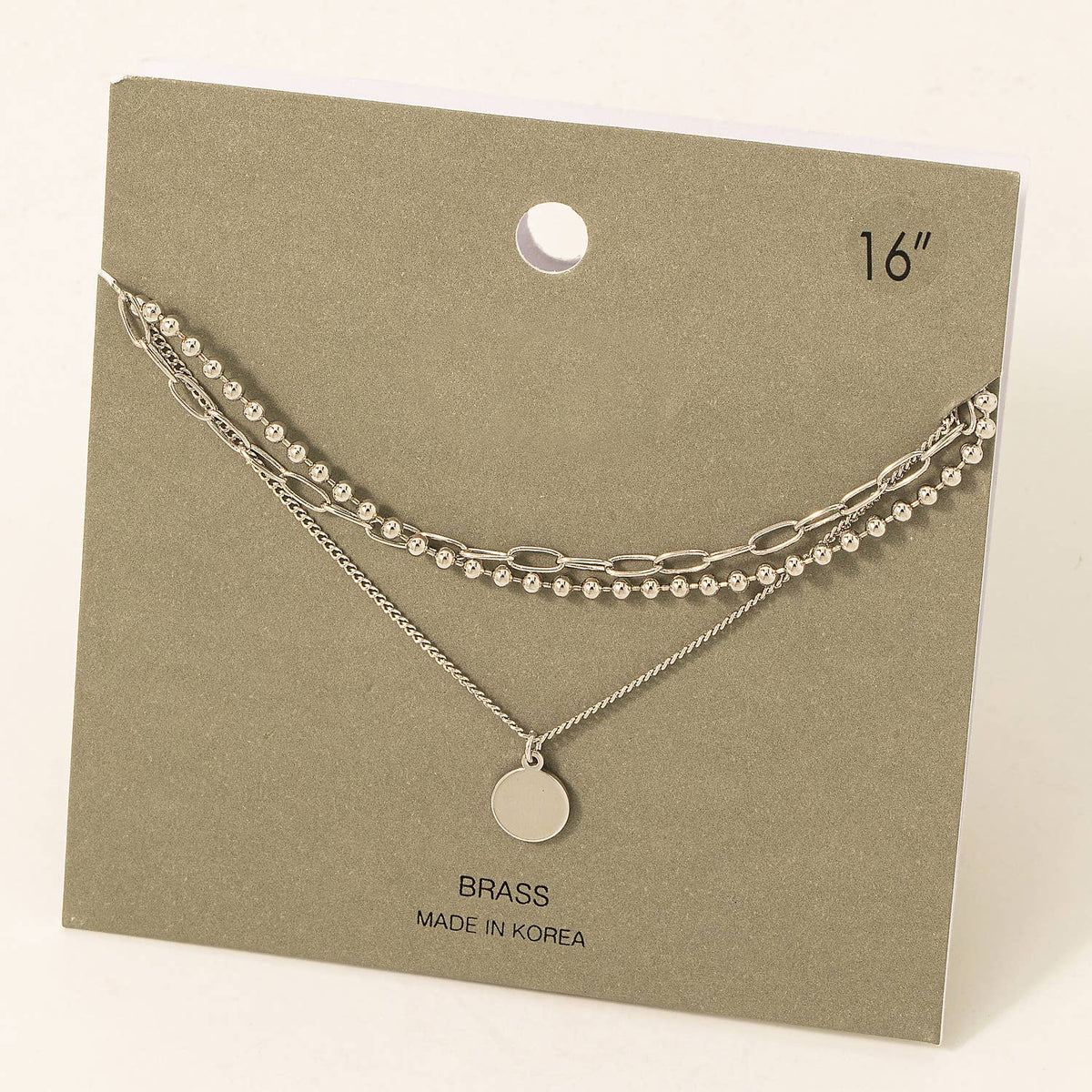 DISC CHARM LAYERED CHAIN NECKLACE-SILVER