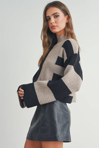 ALL YOURS COLOR BLOCK MOCK SWEATER-BLACK/OAT - UNCOMMON REIGN