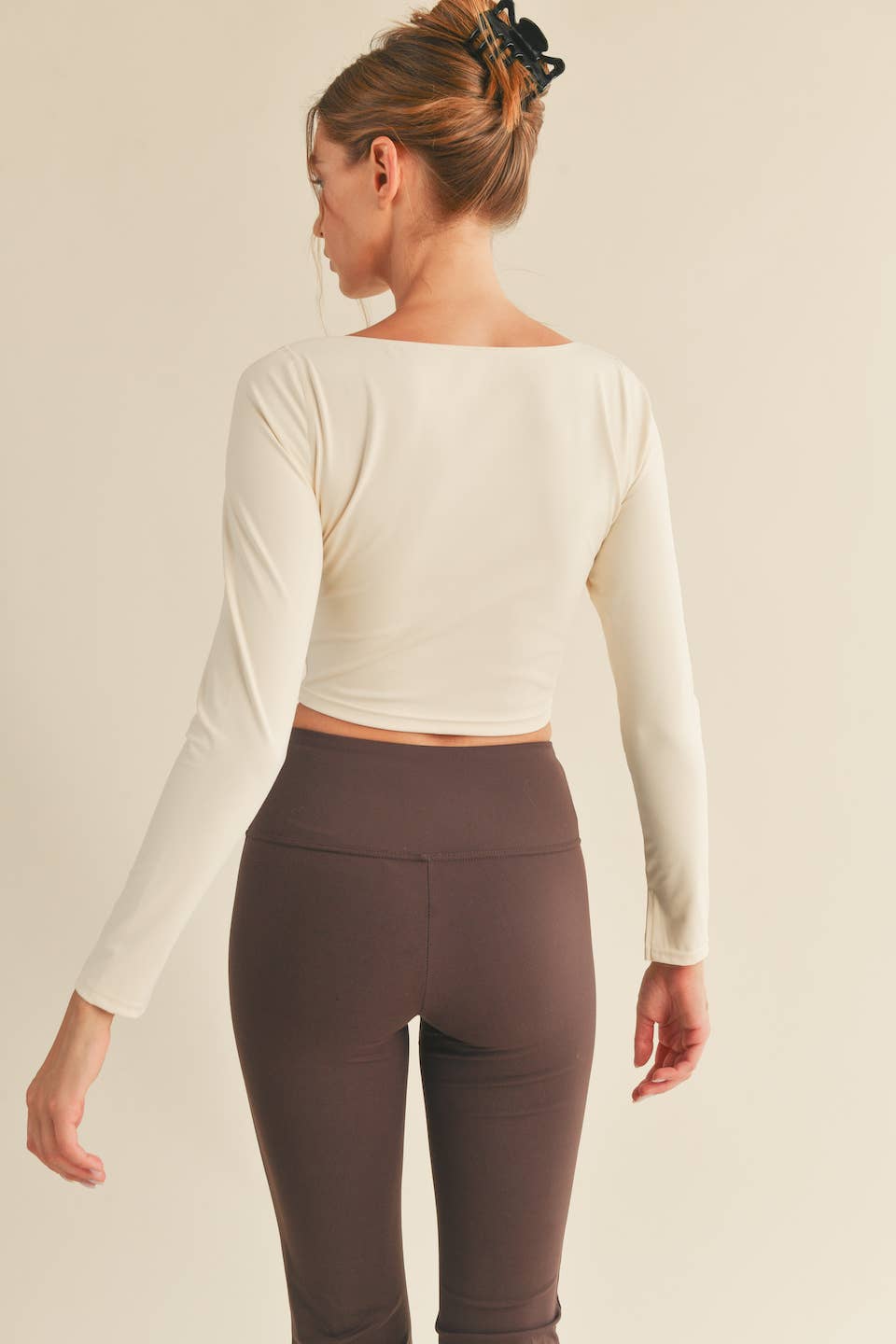 CREAM FITTED LONG SLEEVE TOP-CREAM
