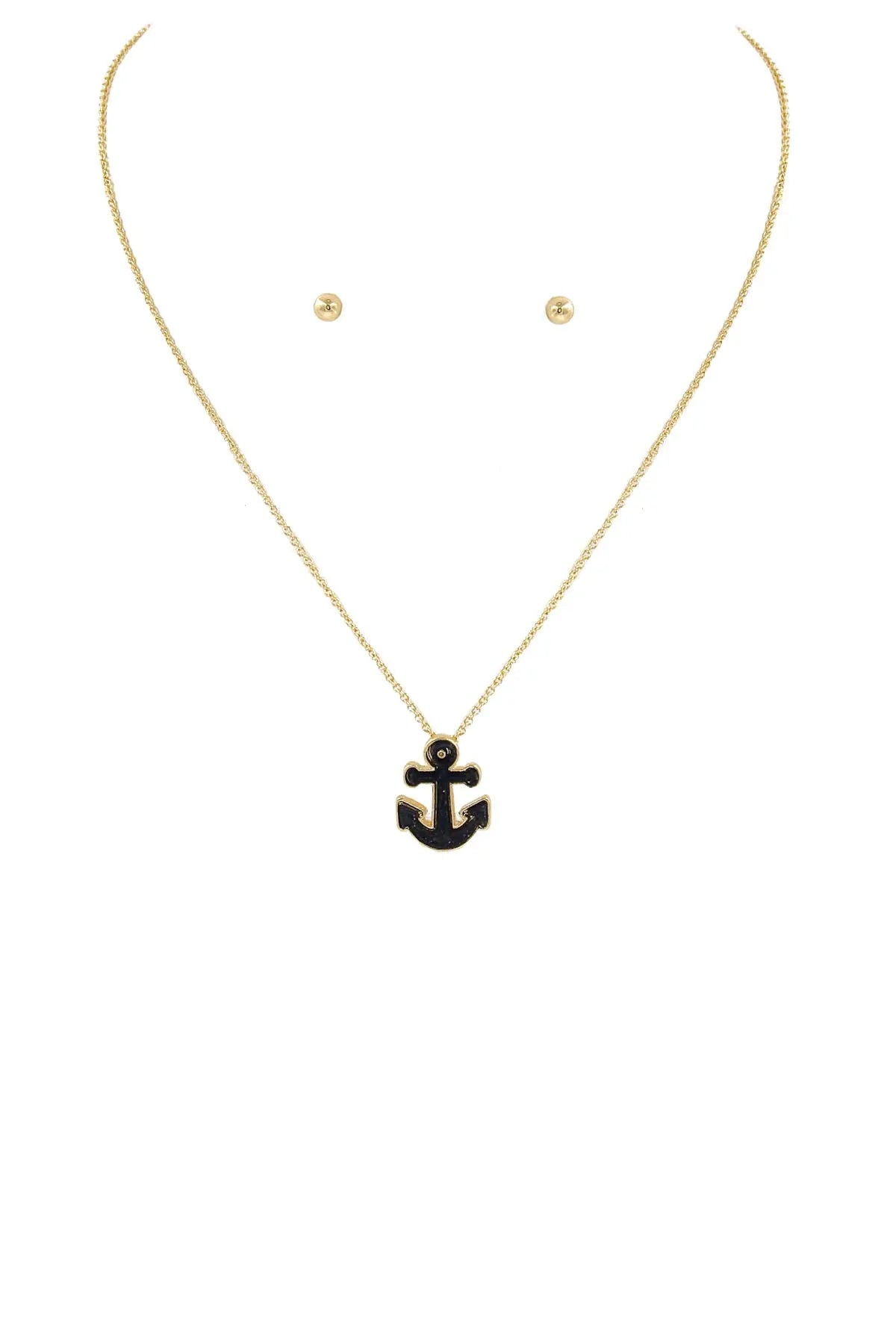 ANCHOR NECKLACE WITH STUD EARRINGS SET-BLUE Uncommon Reign