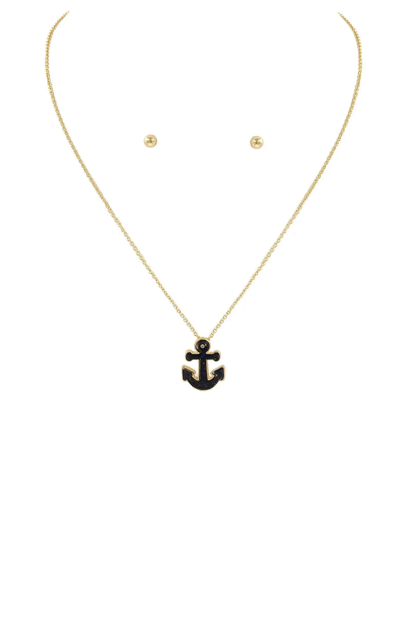 ANCHOR NECKLACE WITH STUD EARRINGS SET-BLUE Uncommon Reign