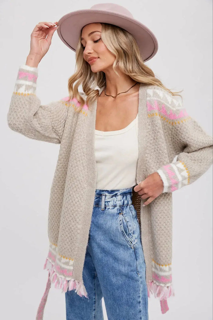AZTEC PATTERN BELTED CARDIGAN Uncommon Reign