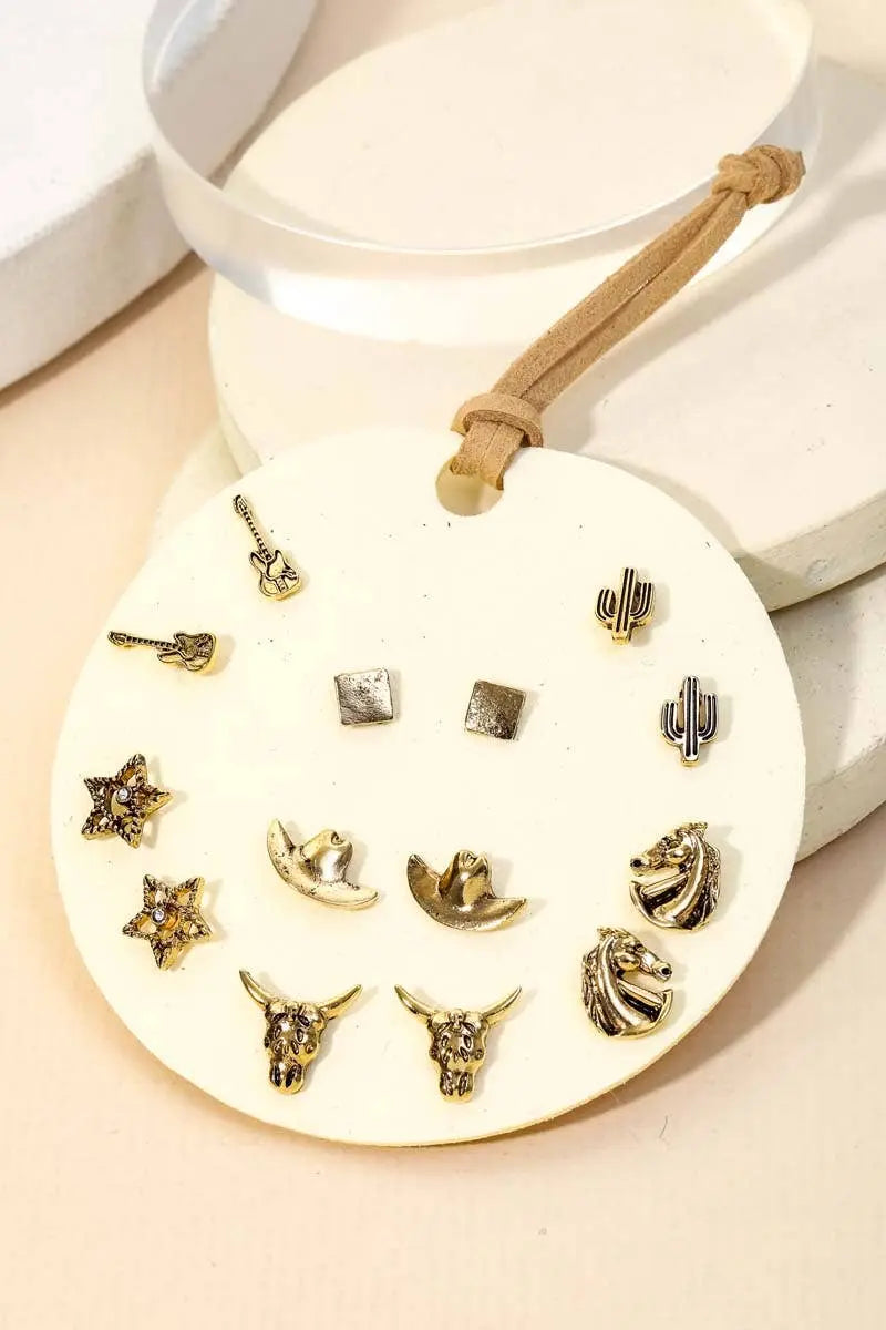 Assorted Cactus Bull Hat Earrings Set Anarchy Street