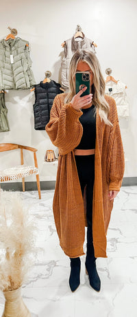 COZY BY THE FIRE LONG SLEEVE CARDIGAN-RUST Uncommon Reign