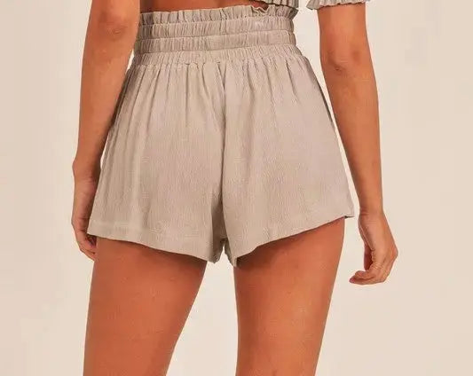 ELASTIC WAISTBAND SHORTS-TAUPE Uncommon Reign