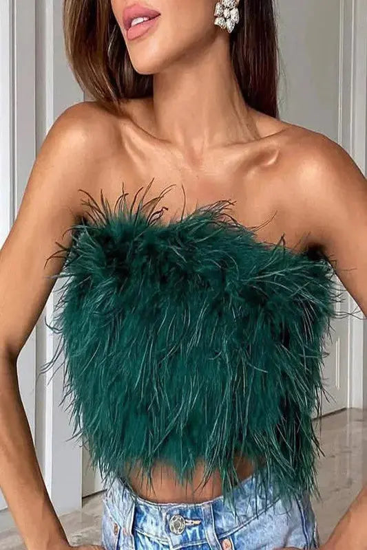 EMERALD FAUX FEATHER TOP - UNCOMMON REIGN