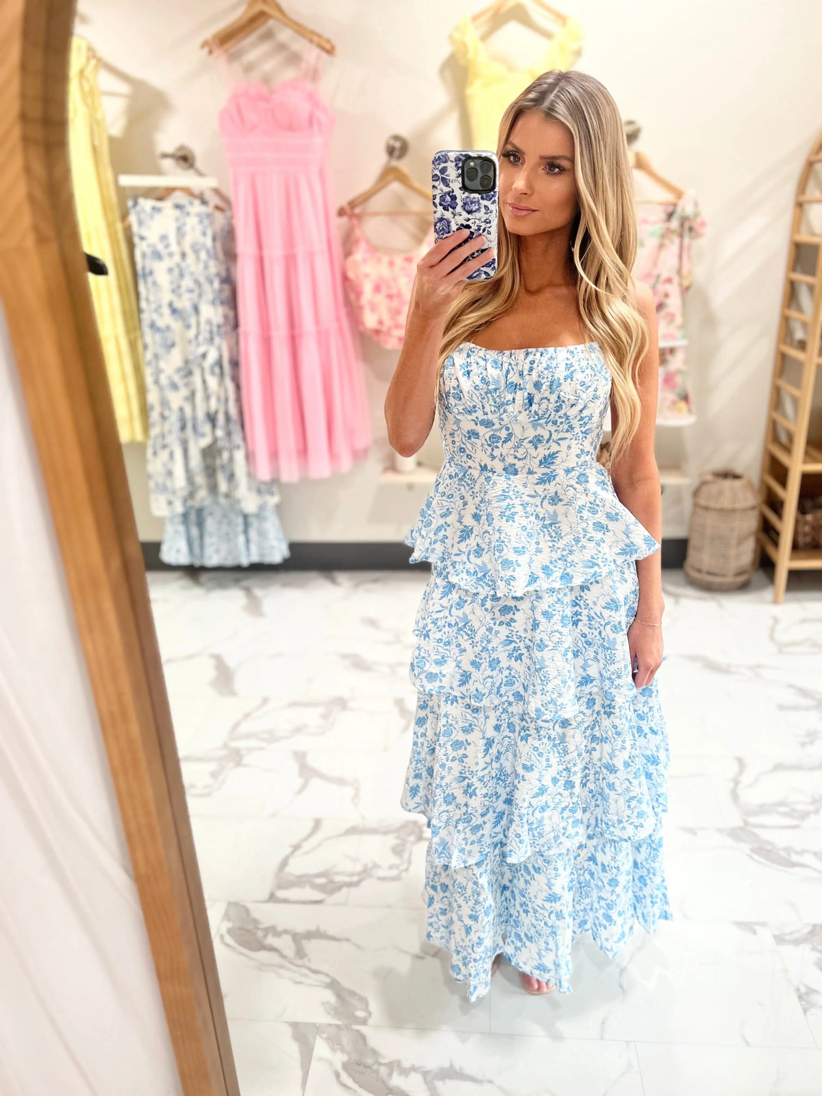 FLORAL TIERED MAXI DRESS-BLUE UNCOMMON REIGN
