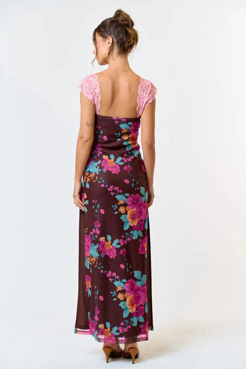 Mesh Floral Dress Brown / M Mesh Floral Dress Brown / M