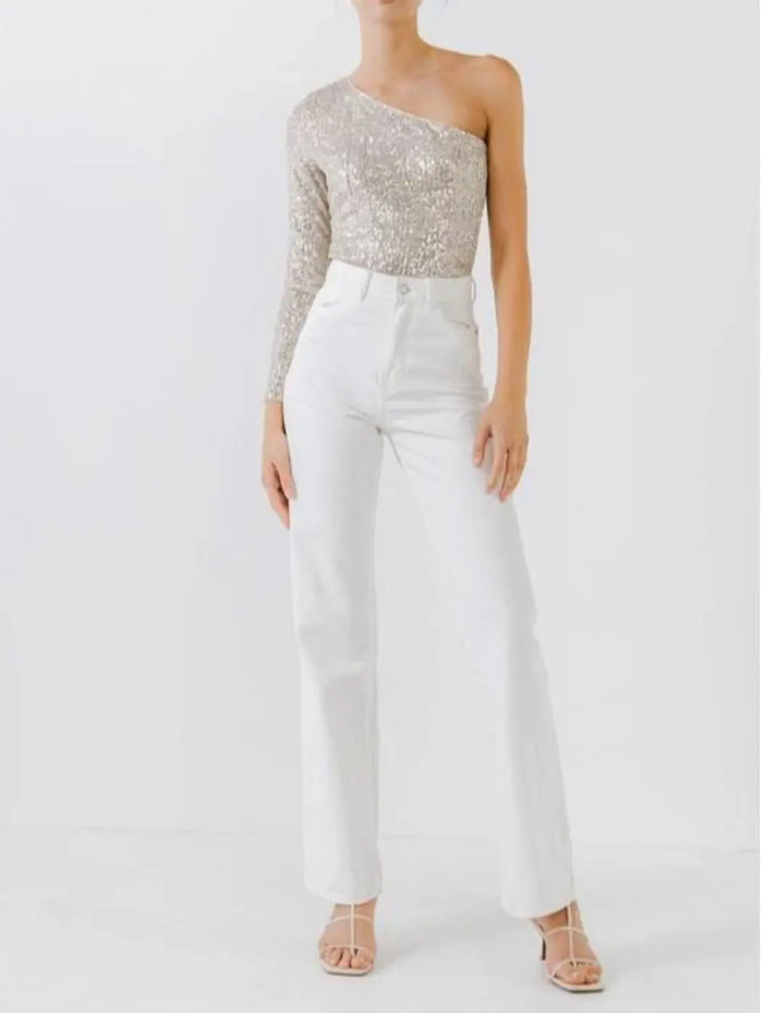 GOOD TIMES SEQUINS ONE SHOULDER TOP Uncommon Reign