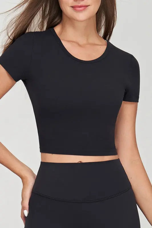 SEAMLESS BASIC CREWNECK TOP-BLACK