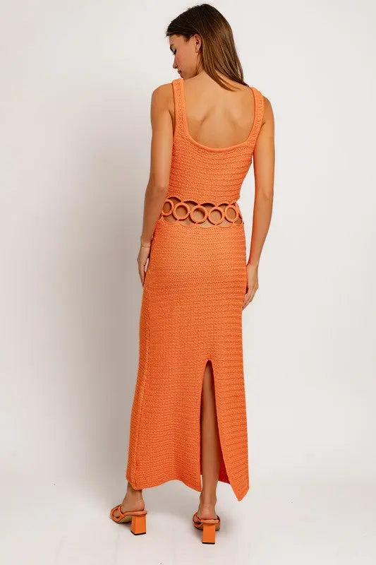 Stylish Sleeveless Crochet Midi Dress - Orange UNCOMMON REIGN Stylish Sleeveless Crochet Midi Dress - Orange UNCOMMON REIGN
