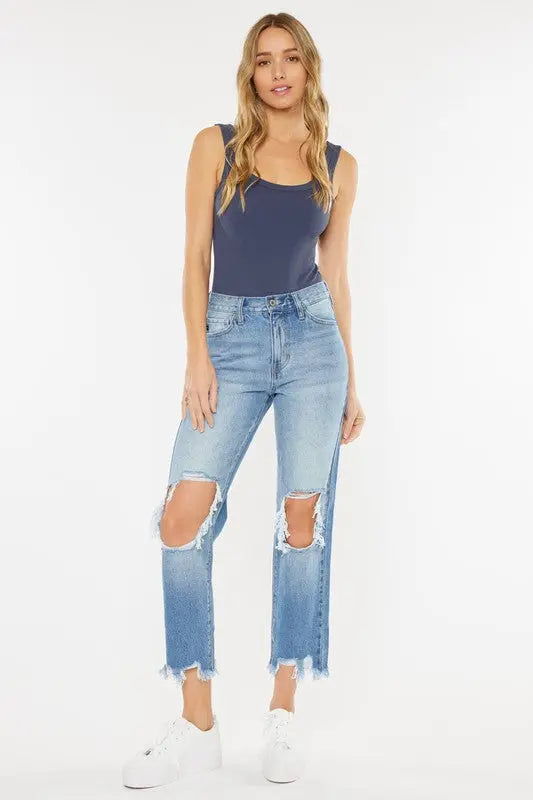 THE ALI HIGH RISE DISTRESSED MOM JEANS Uncommon Reign