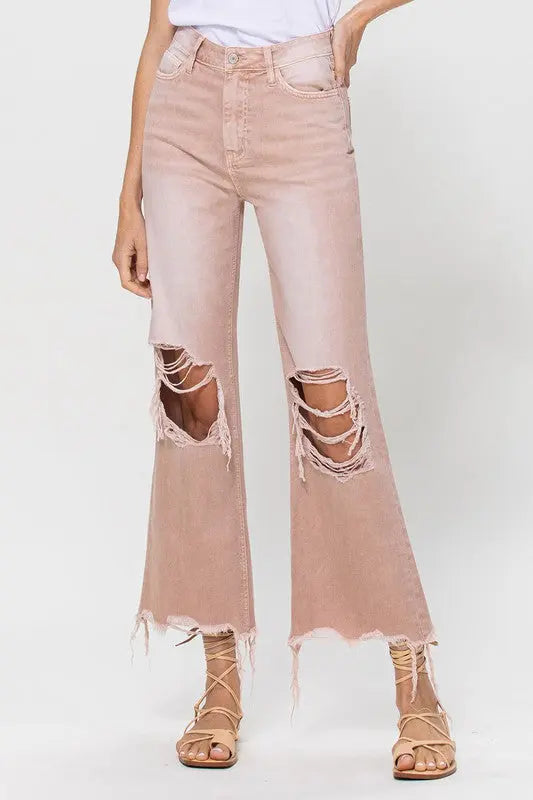 THE DARCY VINTAGE HIGH RISE DISTRESSED FLARE JEANS-ORCHID Uncommon Reign