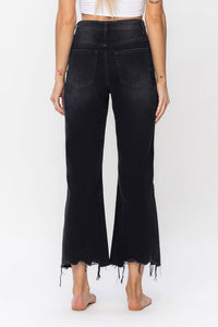 THE DARCY 90'S VINTAGE HIGH RISE CROP FLARE JEANS-BLACK