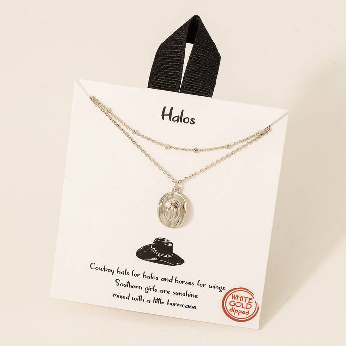 COWBOY HAT PENDANT LAYERED NECKLACE-SILVER