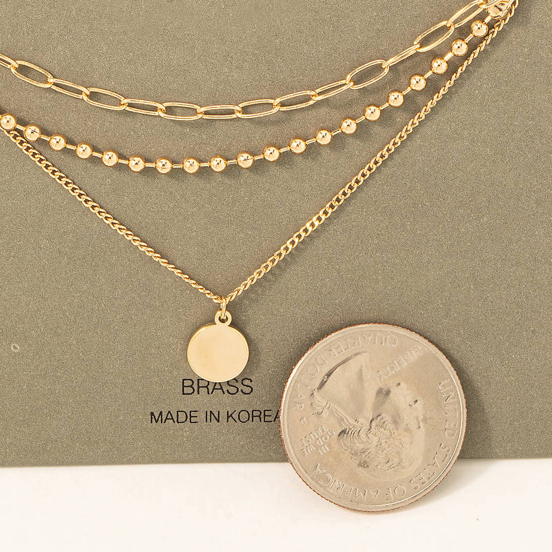 DISC CHARM LAYERED CHAIN NECKLACE-GOLD