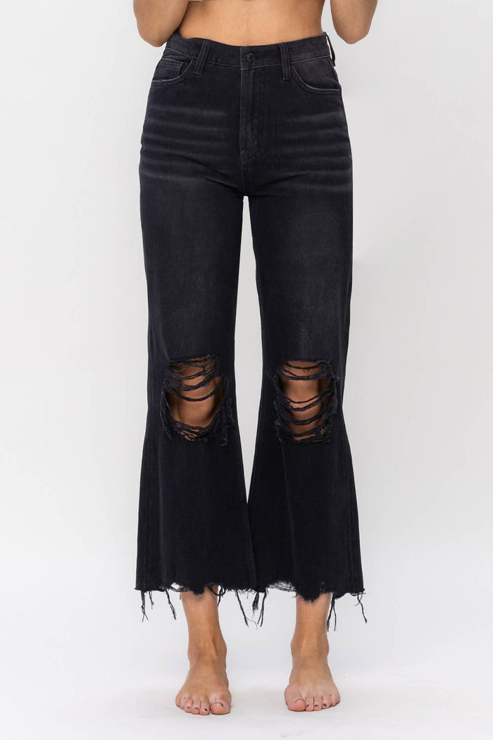 THE DARCY 90'S VINTAGE HIGH RISE CROP FLARE JEANS-BLACK - UNCOMMON REIGN