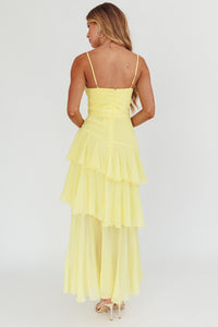 PRE ORDER RUCHED TIERED MAXI DRESS-LEMON - UNCOMMON REIGN