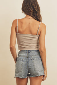 UNCOMMON REIGN BUTTON UP RIBBED CROP TOP - NUDE