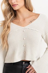 UNCOMMON REIGN RIB KNIT BUTTON UP CARDIGAN - TAUPE