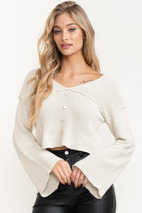 UNCOMMON REIGN RIB KNIT BUTTON UP CARDIGAN - TAUPE