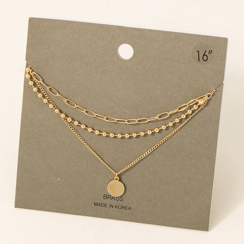 DISC CHARM LAYERED CHAIN NECKLACE-GOLD