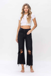 THE DARCY 90'S VINTAGE HIGH RISE CROP FLARE JEANS-BLACK