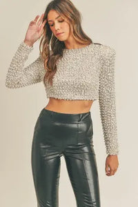 ALL THE GLITTERS  PEARL AND SEQUIN CROP TOP Uncommon Reign