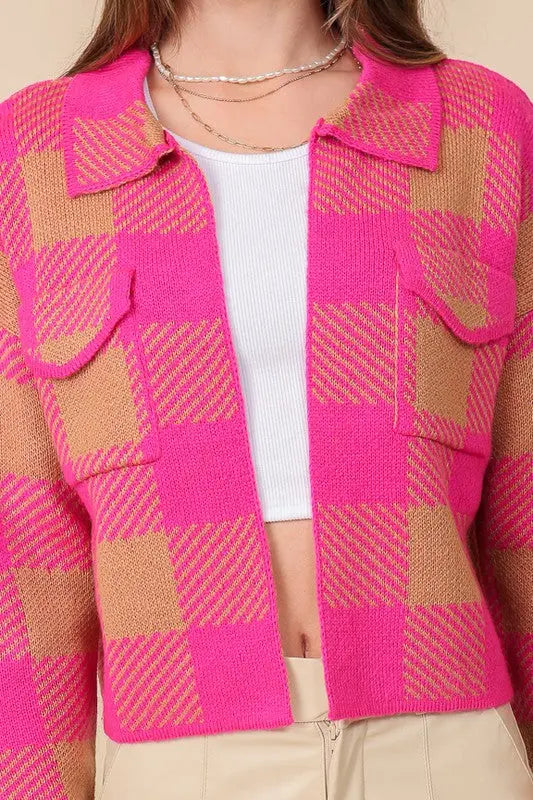 BE COOL CHECKERED CARDIGAN