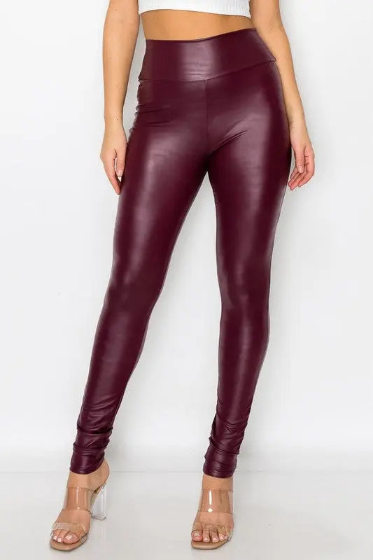 COLD AS YOU FAUX HIGH WAIST LEGGINGS - BURGUNDY Uncommon Reign
