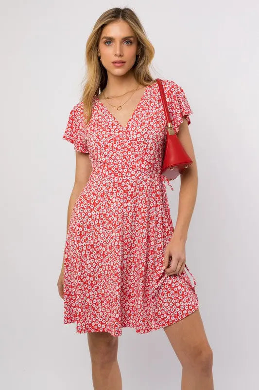 FAR FROM FINISHED FLORAL MINI DRESS - RED Uncommon Reign