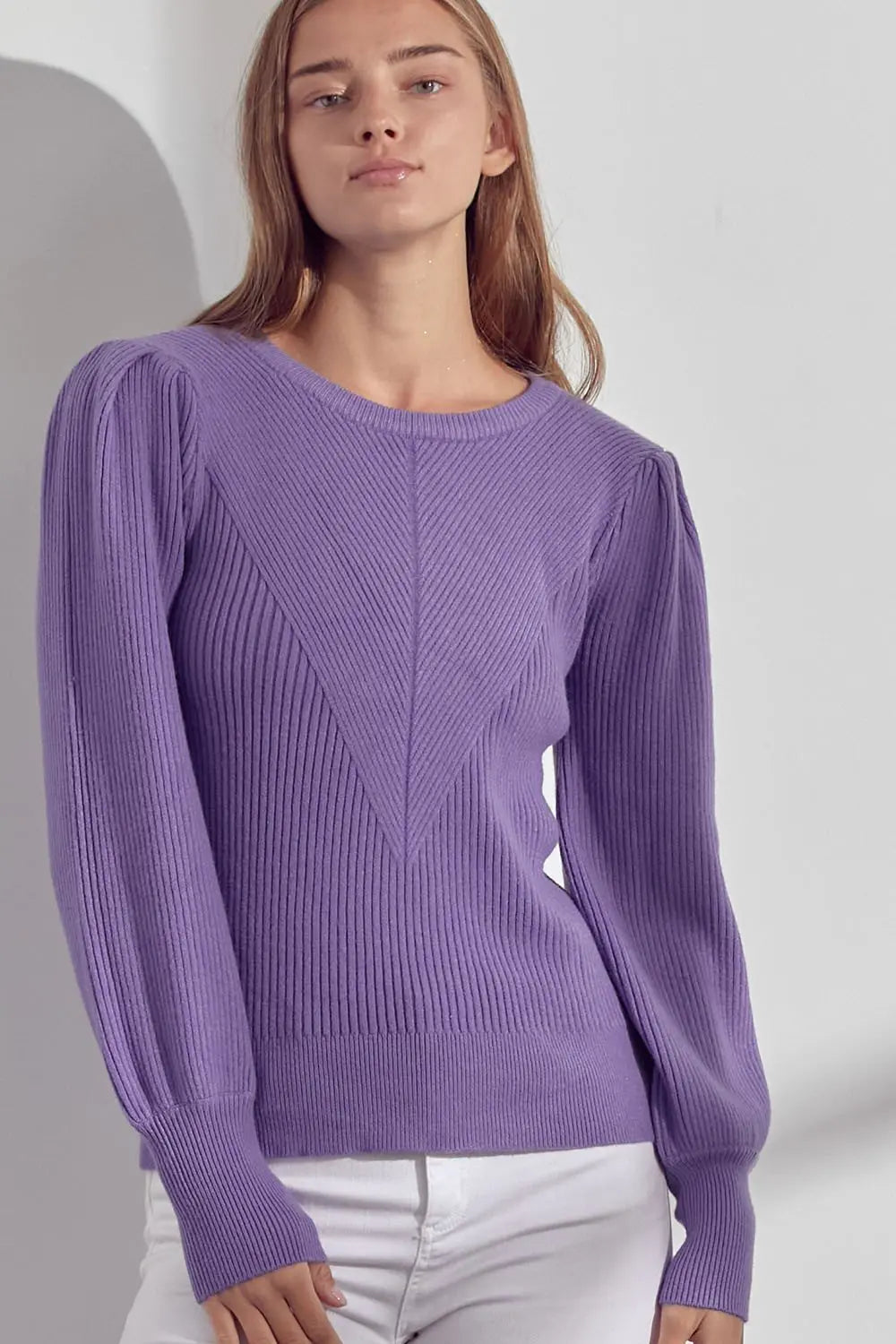 HEART TO HEART PUFF SLEEVE SWEATER - LAVENDER Uncommon Reign