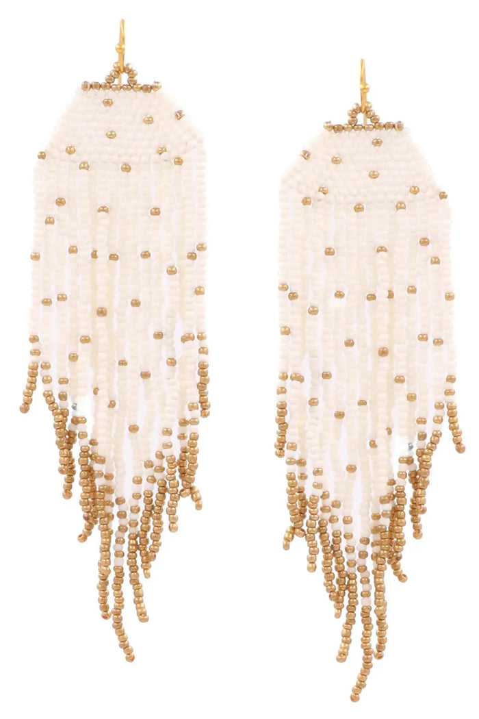 JOIN THE PARTY BEAD TASSEL DROP EARRINGS-IVORY Uncommon Reign