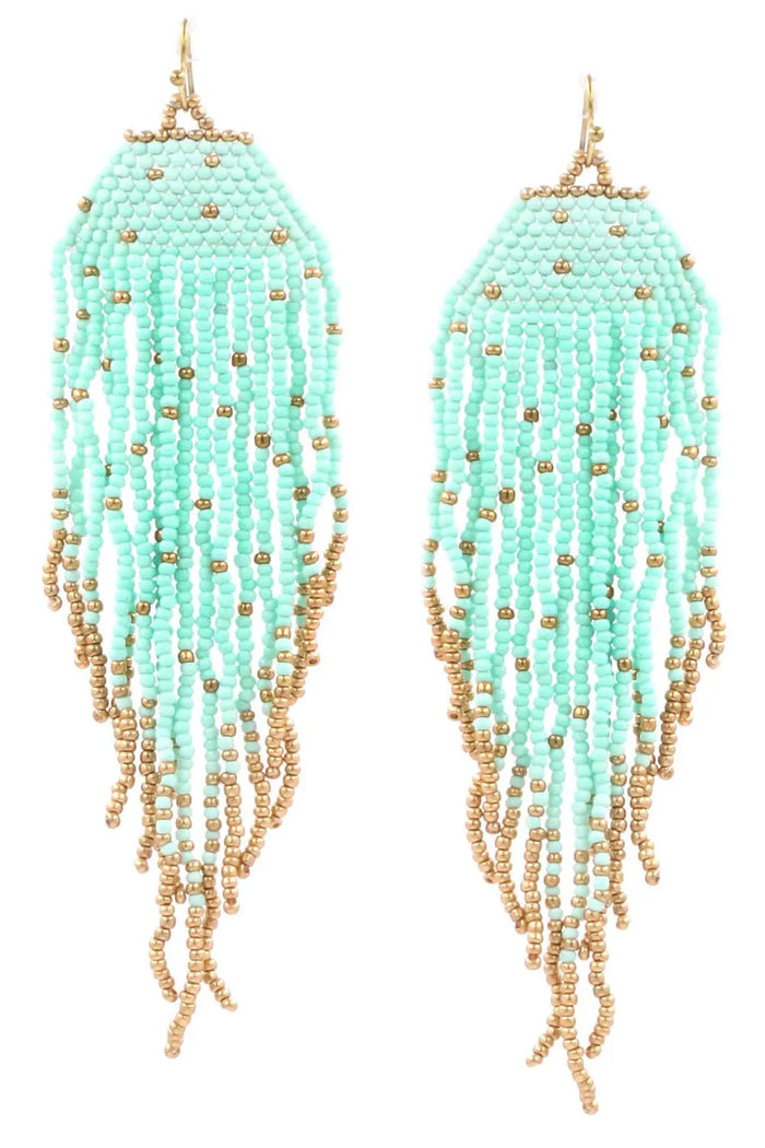JOIN THE PARTY BEAD TASSEL DROP EARRINGS-TEAL Uncommon Reign