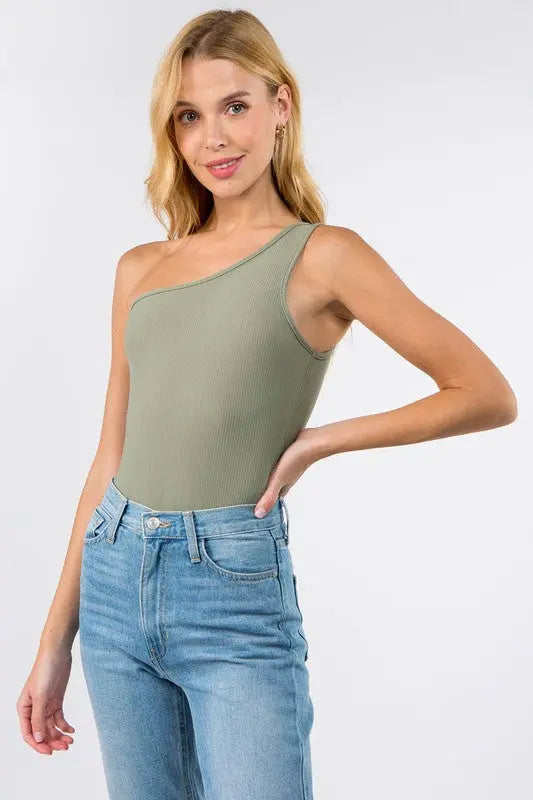LOVELY DAY ONE SHOULDER RIBBED BODYSUIT Uncommon Reign