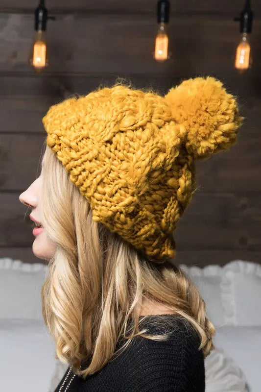 SEPTEMBER NIGHTS CHUNKY KNIT BEANIE - MUSTARD Uncommon Reign