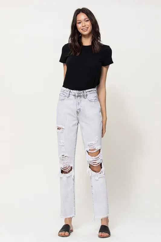 THE MANDY DISTRESSED MOM JEANS Uncommon Reign