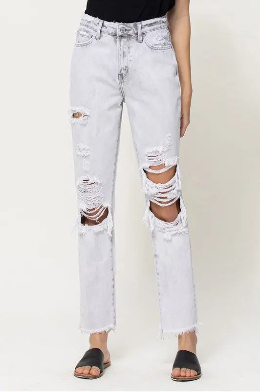 THE MANDY DISTRESSED MOM JEANS Uncommon Reign